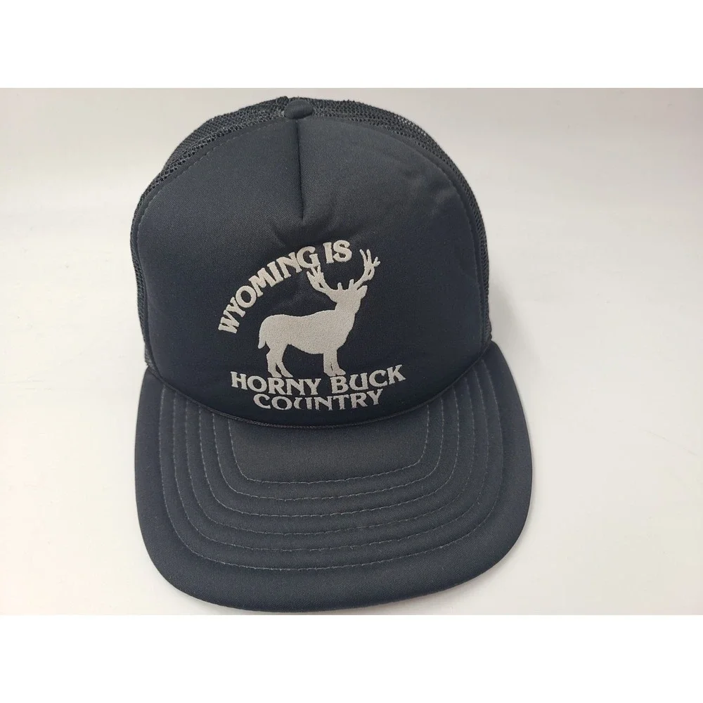 Vintage Wyoming Is Horny Buck Country Mesh Trucker Snapback Hat Cap‎ Funny Joke